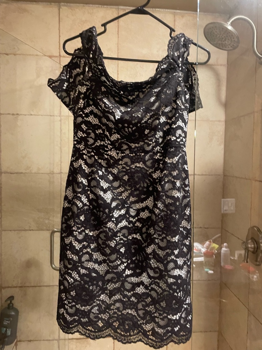 Aidan by Aidan Mattox Black Lace Midi Dress with Nude Lining
